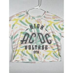 AC/DC High Voltage Graphic Tee Girls Plus 10/12 Tie Dye Pastel Crop T-Shirt